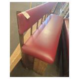 Red Vinyl Restaurant Bench W:Wood Base & Brass Back