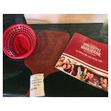 1 Wooden Bread Serving Paddle Board, & 1 Ed Plastic Basket, 1 SW Menu 325
