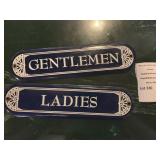 Ladies & Gentlemen Black & White Metal Restroom Signs