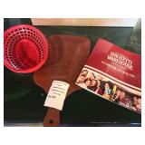 Wooden Bread Serving Paddle Board, & 1 Ed Plastic Basket, 1 SW Menu 2