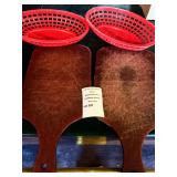 Wooden Bread Serving Paddle Boards & Red Plastic Serving Baskets 6