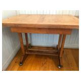 1940s Art Deco Solid Oak Draw Extendable Leaf Rolling Table