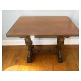 Oak Double Pedestal Rectangle Trestle Dining Table W Carved Turned Supports