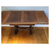 Oak Draw-Leaf Refectory Table W Pull-Out Ends & Trestle Base