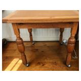 Oak Raw-Leaf Extendable Dining Table W Turned Legs & Casters