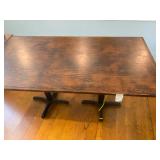Oak Restaurant Dining Table W Black Cast iIon Trestle Base