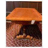 Rolling Dark Oak Draw-Leaf Dining Table W Trestle Base (1)