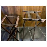 1 Industrial Tubular Steel & 1 Wood Folding Restaurant Tray Stands (Lot of 2)