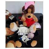 Build-A-Bear Workshop stuffed animal lot that includes a plush dog dressed in a red outfit and pink hat.