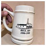 White Ceramic Stein Lot - Commemorative 100th Anniversary of Rice, Minnesota White Ceramic Stein Lot - Commemorative 100th Anniversary of Rice, Minnesota