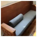 Antique Aak Church Pew Bench W Light Blue Upholstered Seat Cushion Antique Aak Church Pew Bench W Light Blue Upholstered Seat Cushion