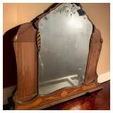 Antique Carved Wood Tri-Panel Vanity Mirror W Arched Crest & Intricate Detailing (1) Antique Carved Wood Tri-Panel Vanity Mirror W Arched Crest & Intricate Detailing (1)