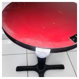 Commercial Red Cafe Table W Black T Mold Edge & Black Cast Iron Pedestal Base Commercial Red Cafe Table W Black T Mold Edge & Black Cast Iron Pedestal Base