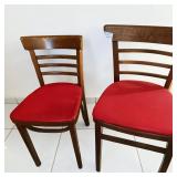 MCM Wood Ladder Back Dining Chairs W Red Maroon Vinyl Padded Seat (Lot of 2) (1) MCM Wood Ladder Back Dining Chairs W Red Maroon Vinyl Padded Seat (Lot of 2) (1)