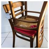 MCM Wood Ladder Back Dining Chairs W Red Maroon Vinyl Padded Seat (Lot of 2) (2) MCM Wood Ladder Back Dining Chairs W Red Maroon Vinyl Padded Seat (Lot of 2) (2)