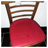 MCM Wood Ladder Back Dining Chairs W Red Maroon Vinyl Padded Seat (Lot of 2) MCM Wood Ladder Back Dining Chairs W Red Maroon Vinyl Padded Seat (Lot of 2)