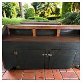 Dark Red Rolling Wood Bar Cabinet W Diagonally Planked Panels  copy