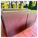 Dark Red Rolling Wood Bar Cabinet W Diagonally Planked Panels 