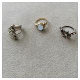 10K Gold Filled Moonstone Ring, Silver Tone Triple Spiral Wrap Ring 