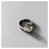 Toi Et Moi White Gold Bypass Ring W 2 Clear Stones Stamped APKA 14K (Size 5.5)