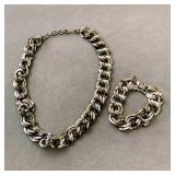 Monet Silver-Tone Chunky Double Link Chain Necklace W:Matching Bracelet (Stamped