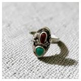 Southwestern Style Sterling Silver Turqiose Coral Rong Stamped .925 Size 7
