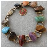 Polished Muti-Stone Link Bracelet W:Red Enamel New Mexico Charm