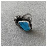 Native American Style Sterling Silver Blue Turquoise Stone Ring Stamped HARV Fred Harvey Era