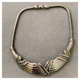 Monet Silver Tone Omega Statement Necklace W:Rhinestone Accents (Stamped Monet)