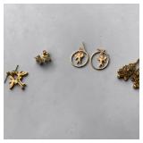 Hoop Earrings W Dangling Cherub Charms, Gold-Tone Filigree Chandelier Earrings