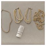 Faux Pearl Necklaces - Cream W:Gemstone Clasp, Dual Strand Chokers, Long Pearls