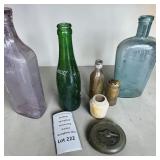Antique Squirt Soda Bottle, Strap-Side:Coffin Whiskey Flask, Glass Mason Jar Lid