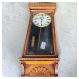 Gilbert Regulator No. 14Pendulum Wall Clock In Oak Wood Case W Carved Fan Design
