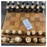 Mexican Pulpit Style Chess Set W Wood & Bovine Hand Carved Pieces