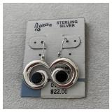 Beau Earrings In Swirl Design With:Black Gemstones W:Sterling Silver Posts