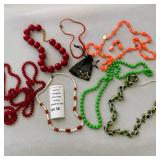 Chunky Red Bead Statement Necklace, Summer Meadow Style Beaded Necklace