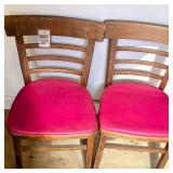 Ladder-Back Dining Chairs W Red Vinyl Padded Seats (Set of 2)