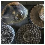Asymmetrical Tricorner Folded Glass Serving Bowl, Fostoria Swirled Torte Plate