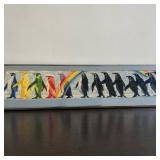 Rainbow Walk of Penguins Crewel Embroidery Bohemian Framed Wall Art