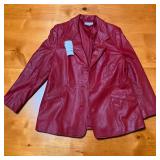 Nordstrom Deep Red Leather Notched Lapel Blazer (XL Petite)s