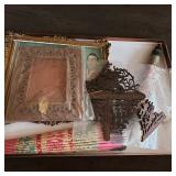 Antique Wood Fretwork Scroll Sawn Brackets, Asian Paper Parasol, Photo Frames