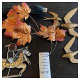 Avon Regal Peacock Cologne Bottle, Metal Flying Swallow & Autumn Leaf Wall Art