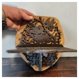 Wooden Scroll Saw Fretwork Display Shelf, Geometric Brass:Glass Candleholders