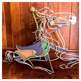 1980s Curtis Jere Artisan House Enamel Wire & Brass Carousel Horse Art Piece