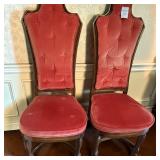 Victorian-Revival High Back Parlor Armchairs W Dusty Rose Velvet Upholstery  (1)
