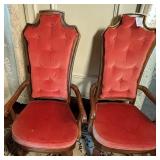 Victorian-Revival High Back Parlor Armchairs W Dusty Rose Velvet Upholstery 