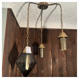 MCM Triple Cluster Swag Hanging Lamp W:Smoky Gray Diamond Glass Pendant Shade