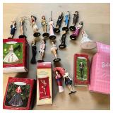 This image shows a collection of vintage Hallmark Keepsake Barbie Christmas ornaments l