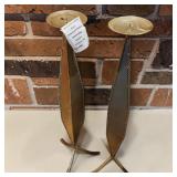 Brutalist-Style Diamond Shaped Metal Floor Candleholders W Tripod Bases