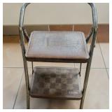 Cosco Folding Metal Step Stool W Padded Vinyl Seat & Checkerboard Rubber Tread